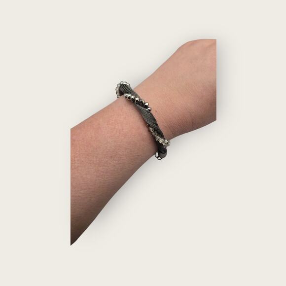 Alfani Silver Mesh & Crystal Bead Twist Bracelet - Picture 2 of 8